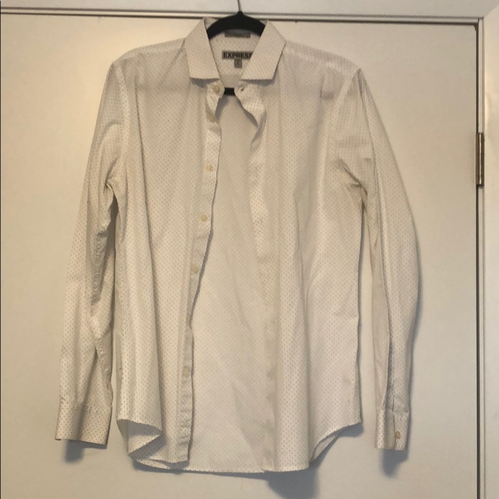 Express Dress Shirt-white with dark brown dots